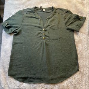 Olive green Misia v neck functional button down shirt